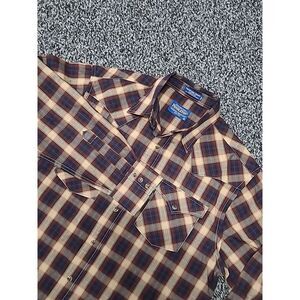 Pendleton Medium Shirt Plaid Western Frontier Cotton Blend pearl snaps FLAW